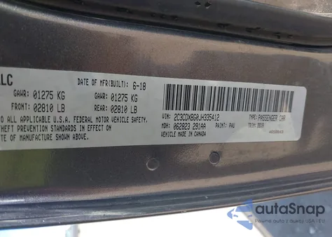 2018 Dodge Charger Sxt Rwd из США, поврежденный, VIN 2C3CDXBG0JH335412